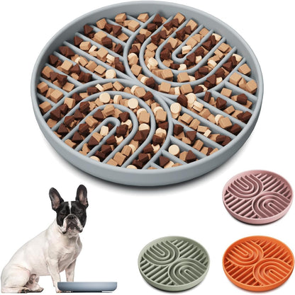 Slow Feeder Dog Bowls, Silicone Slow Feeder for Dogs & Puppies, Dog Puzzle Bowl with Suction Cup for Anxiety Relief, Slow Eating, Dishwasher Fit, for All Breed, Grey