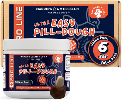 Ultra Easy Pill-Dough Treat Paste Wrap with Probiotics - Forms a Custom Pocket to Hide Pet Medications - Pro Line (6 Pack, Cheese)
