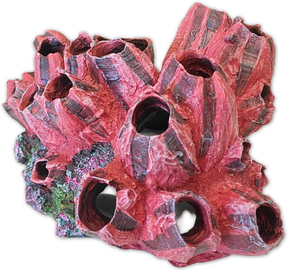 Coral Ornament for Fresh & Saltwater Aquariums, Resin Vibrant Realistic Red & Dark Red Barnicals on Model Rock - 7" x 3.5" x 5"