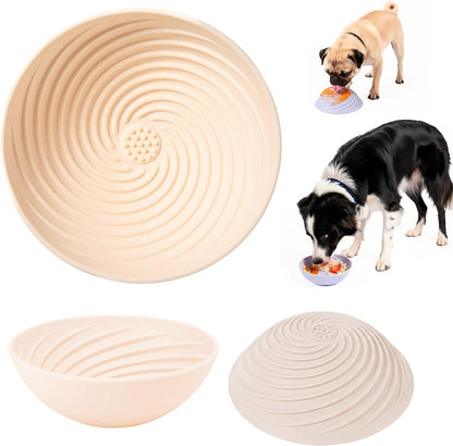 Awoo Wobbowl - Silicone Dog Lick Mat and Slow Feeder Bowl - Dishwasher Safe Pet Dish - Extends Mealtime for Fast Eaters & Reduces Anxiety - for Wet & Dry Food (Almond)