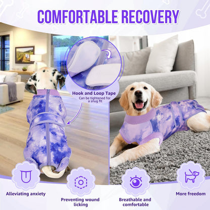 Lukovee Recovery Suit for Dogs, Zipper On Recovery Suit for Female Male Dog, Onesie Abdominal Wounds Cone E-Collar Alternative Prevent Licking Spay Recovery Suit (Small, Purple Tie-dye)