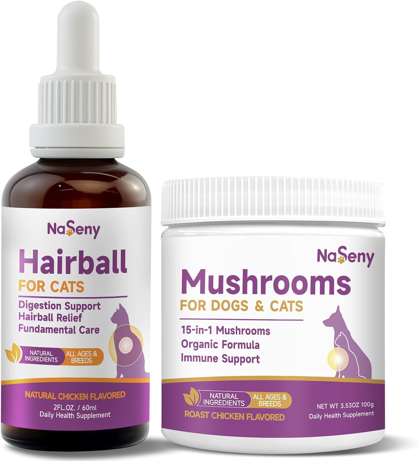 Mushroom for Dogs & Cats, Support Immune System, Digestion, Skin & Coat, Cat Hairball Remedy - Kitten Furball Treatment
