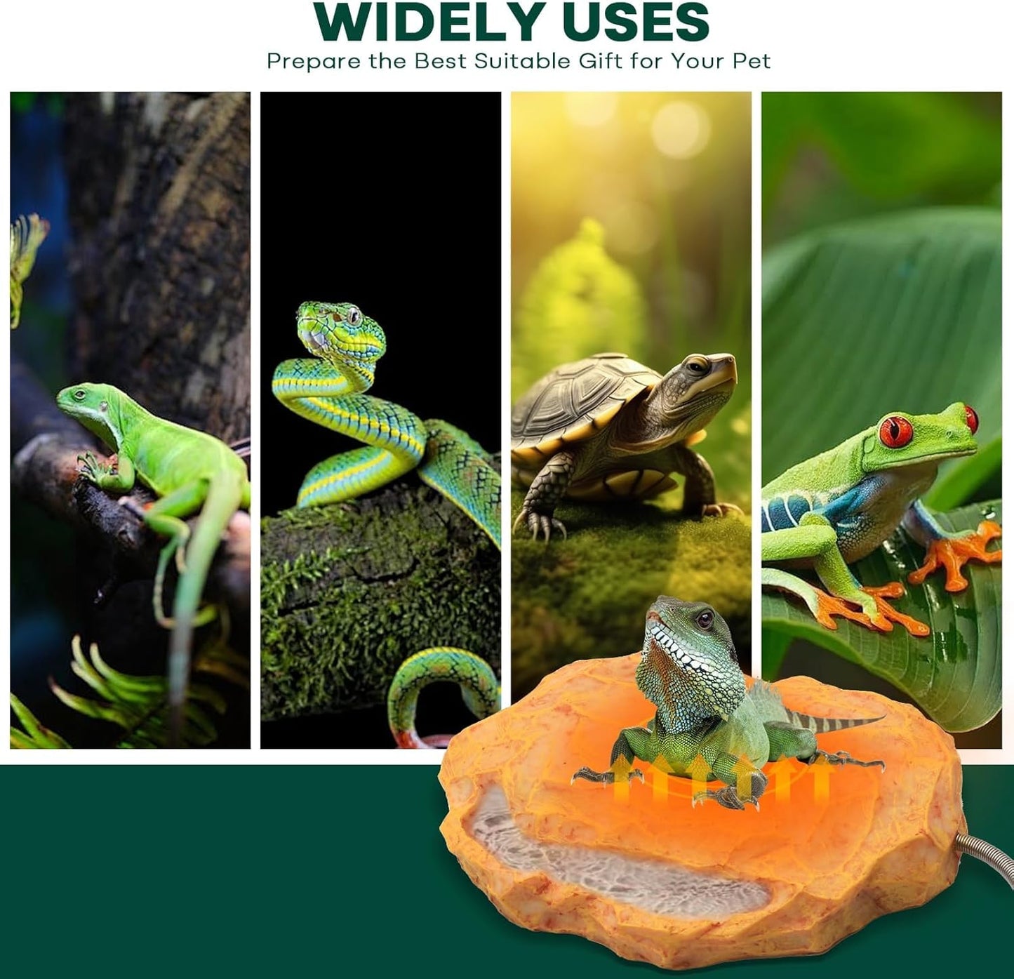 Heat Rocks for Reptiles Heat Rock with Feeding Trough & Temperature Control-Basking Climbing Warmer Heated Rock for Bearded Dragons,Turtles,Snakes,Lizards-Orange