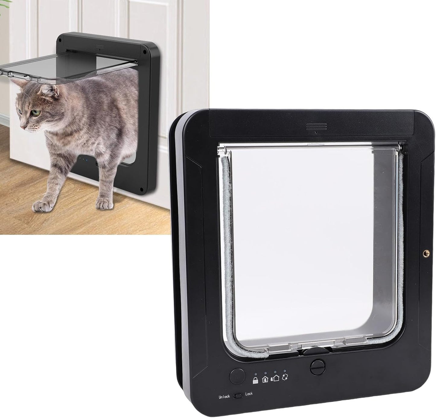 Smart Cat Door, Automatic Sensor Cat Flap Pet Gate Collar Activated Dog Entry with Remote Control, for Interior Exterior