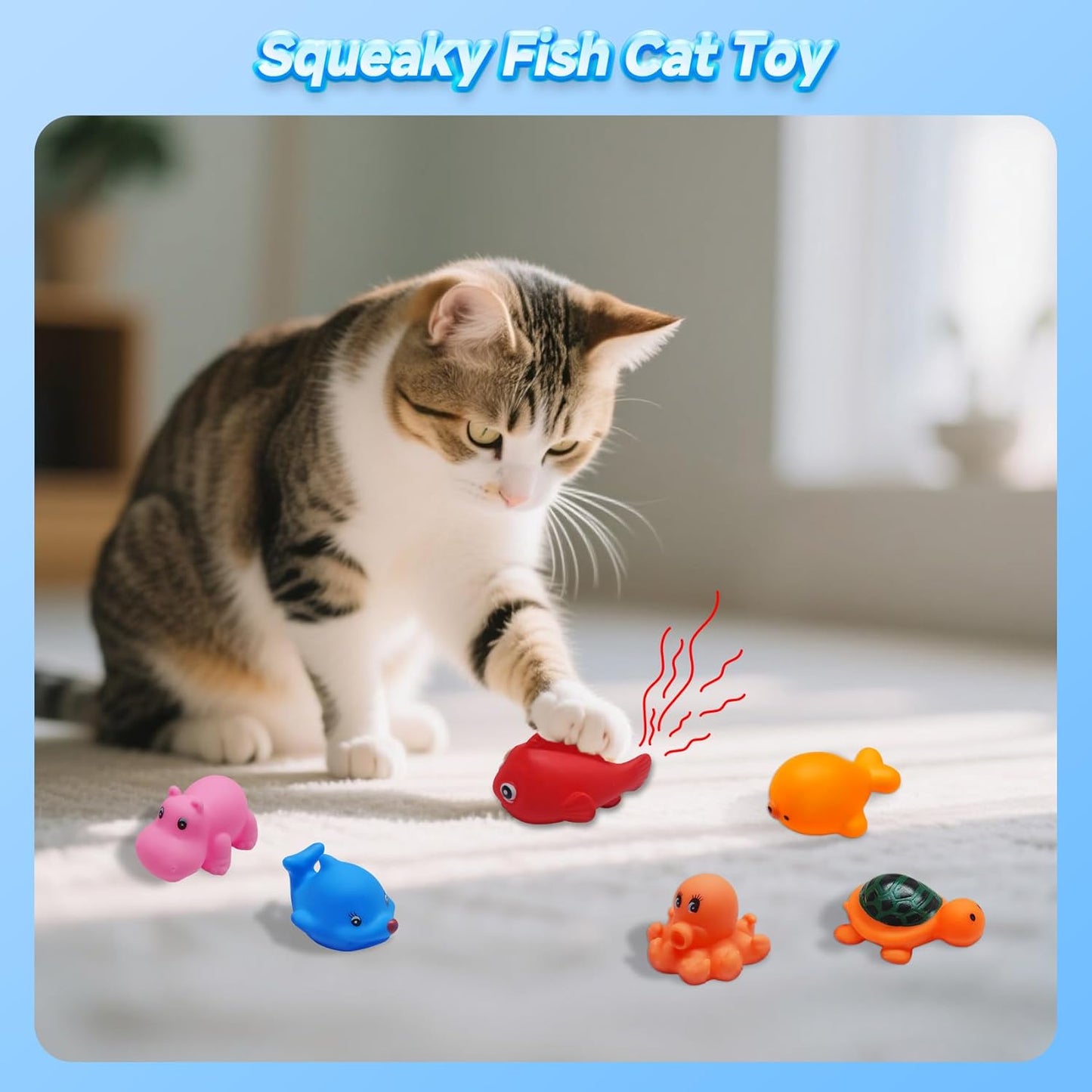 Eelexa Portable Cat Pool Toy with 6 Fish-Shaped Water Toys, Interactive Splash-Proof Indoor Cat Toys for Boredom Relief, Self-Play Cat Pool for Bored Cats, Easy Fill & Drain Design