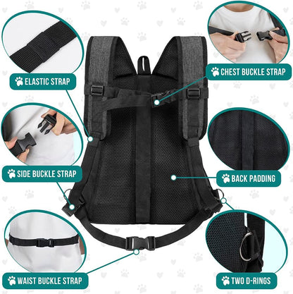 PetAmi Adjustable Dog & Cat Chest Carrier Backpack, Ventilated for Hiking & Camping, Small to Large Pets Up to 15 lbs, Dark Gray