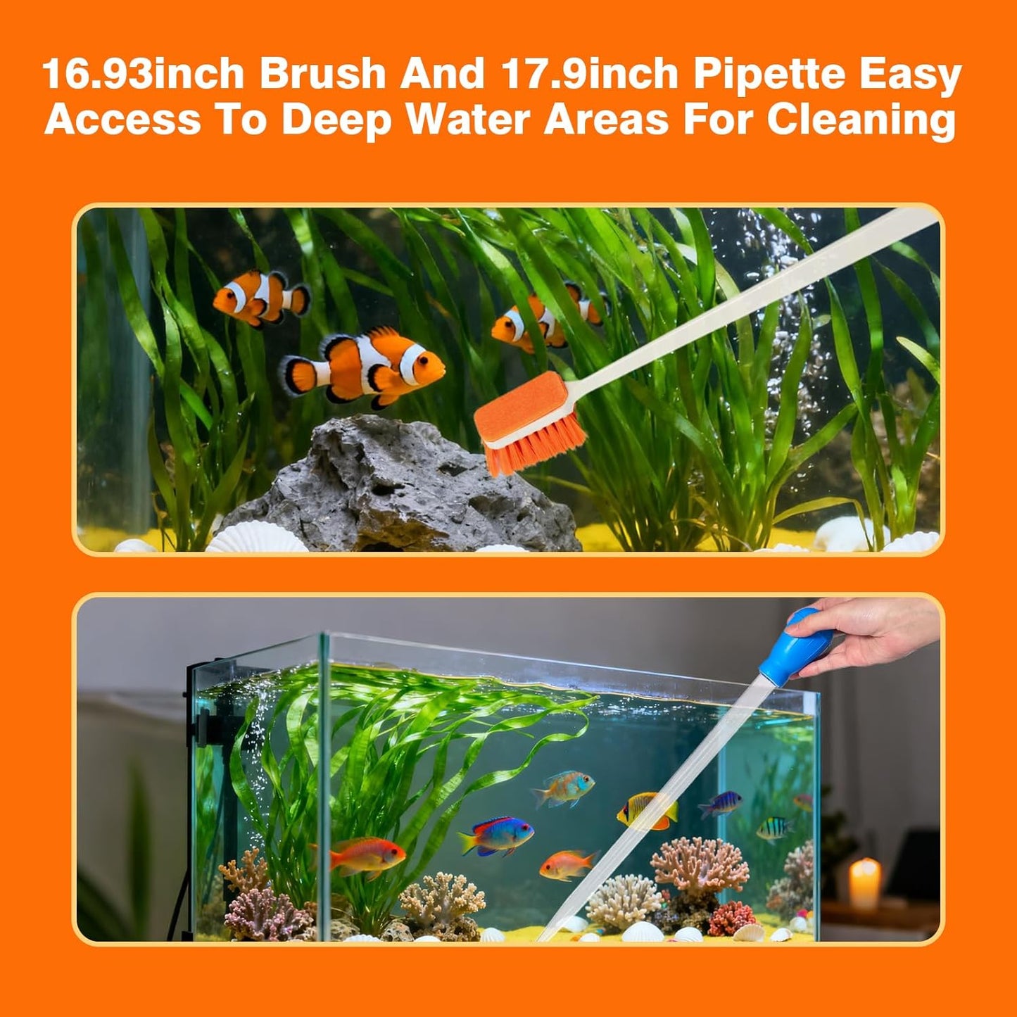 2PCS Fish Tank Cleaning and Feeder Kit, Fish Tank Cleaner Brush and Coral Feeder Set, Turkey Baster for Aquarium, Algae Scraper, Long Pipette for Aquarium Feeding Waste Remover