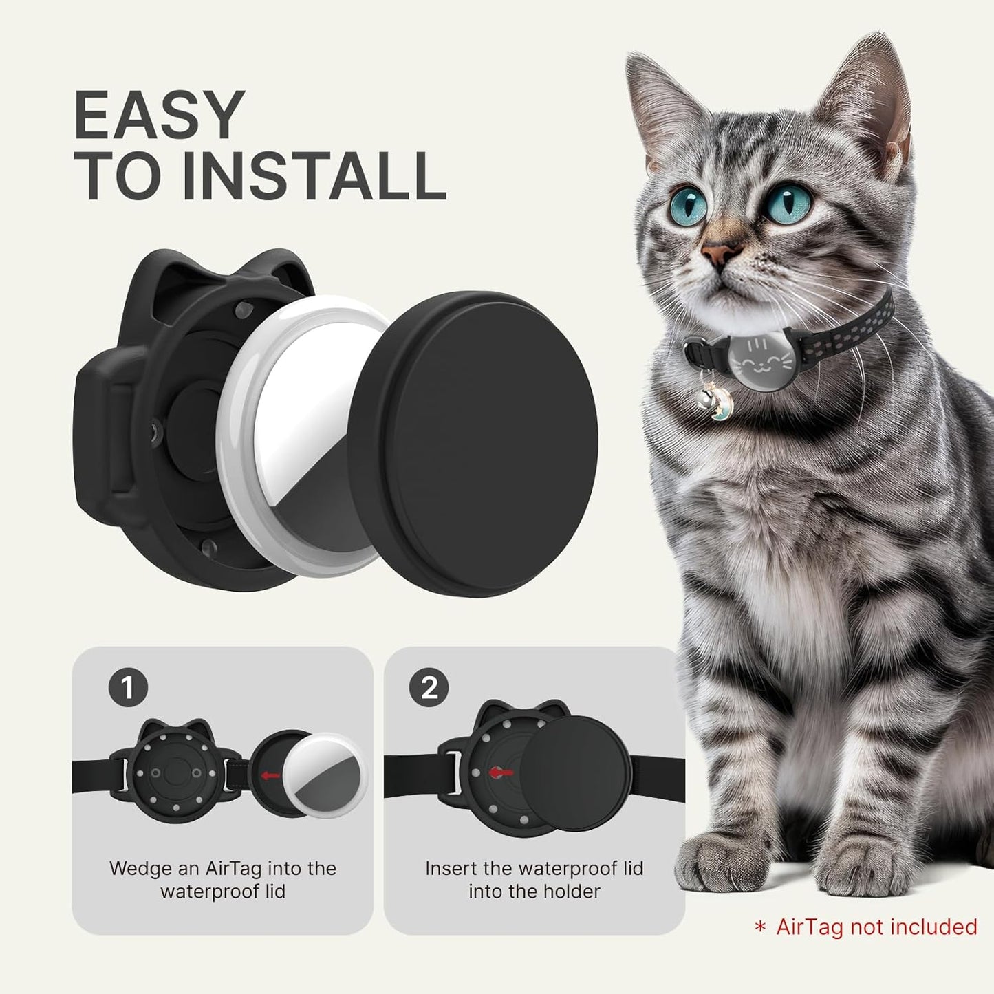 Waterproof Airtag Cat Collar, Breakaway Cat Airtag Collar with Luminous & Reflective Fish Pattern, Lightweight Kitten Collars for Apple Air tag, Hidden GPS Tracker Holder for Cats, Kittens(9-13")