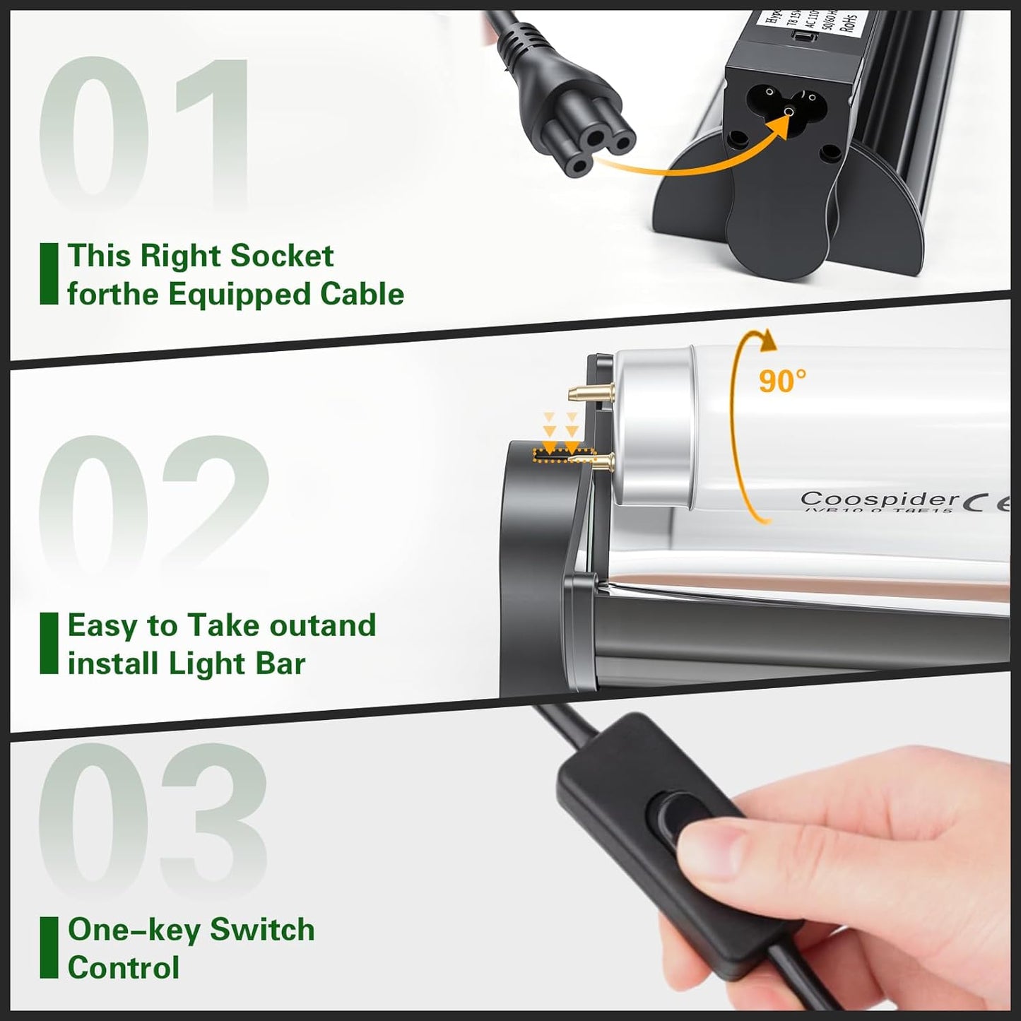 T8 UVB Reptile Light Fixture HO UVB Bulb Lighting Combo Kit with 18 Inch 15 Watt UVB 10.0 Fluorescent Bulb,Reptile Strip Light UVA UVB Desert Lamp Pet Habitat Light for Reptiles Amphibian-T8 15W G13