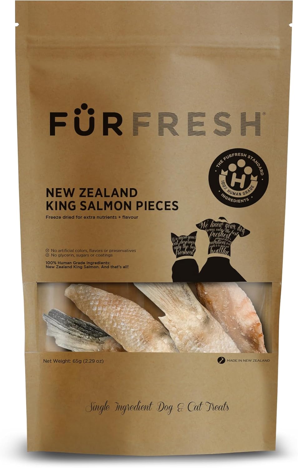 Freeze-Dried NZ King Salmon Pieces (Salmon Bellies) Healthy Dog & Cat Treats - Single Ingredient, No Artificial Colours, Additives, or Preservatives 2.29oz (65g) Bag
