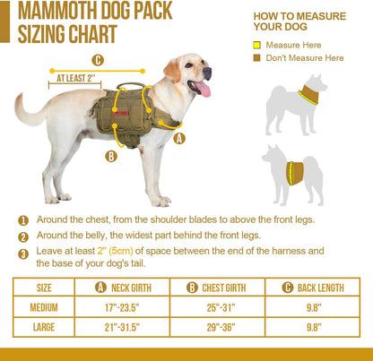 OneTigris Dog Backpack for Medium & Large Dogs, Nylon Backpack for Dogs Tactical Pet Backpack with Side Pockets for Hiking Walking Training Running (Brown, Large)