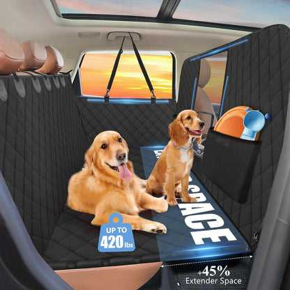High Barrier Back Seat Extender for Dogs, Hard Bottom Dog Car Seat Cover for Back Seat Holds 420lbs, Backseat Protector Pet Bed, Waterproof Dog Hammock for Car SUV and Trucks