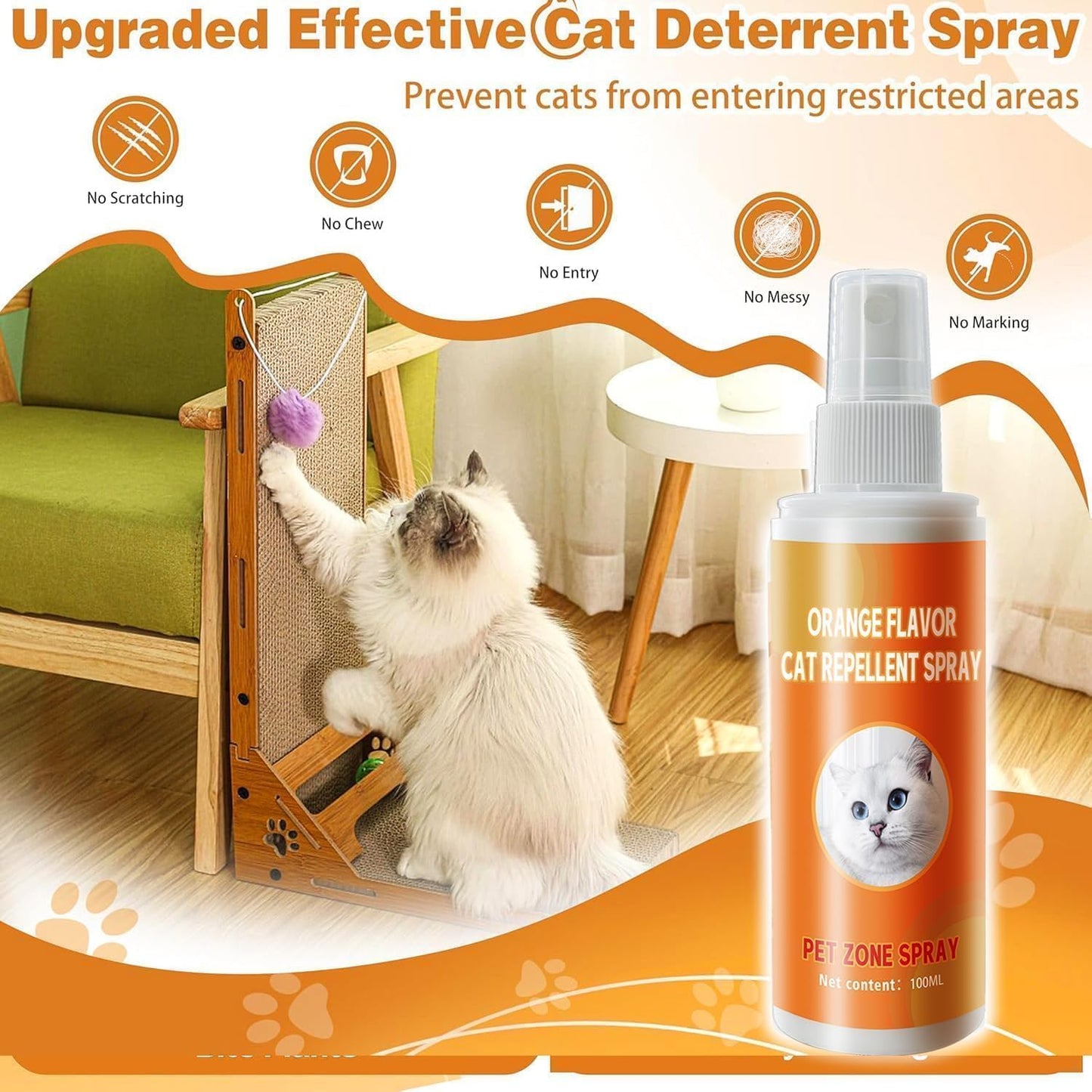 Cat Deterrent Spray, Natural Cat Spray Deterrent for Urine Marking & Scratching, Safe Indoor & Outdoor Effective Cat Scratch Deterrent Training Aid for Furniture - 7.0 Oz