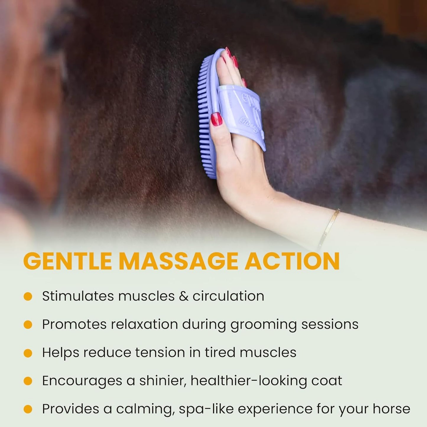 Epona Lavender Flexible Glossy Curry Comb for Horses – Soft, Ergonomic Grooming Brush with Flexible Tines for Deep Cleaning, Massage & Shedding Care