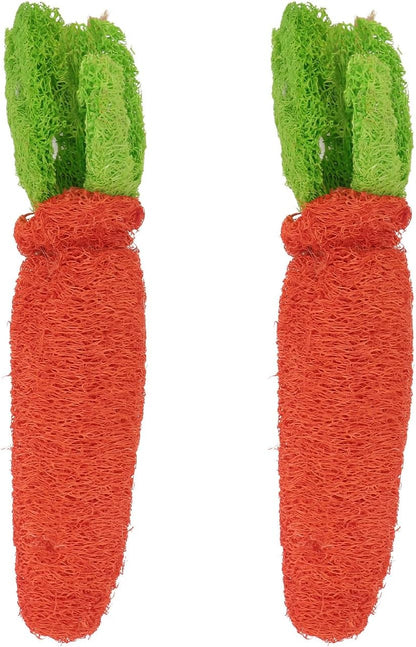 Natural Loofah Carrot Pet Molar Chew for Rabbits and Dogs, 2Pcs Set, Safe Rabbit Biting and Hamster Chewing Supply for Small Animals’ Dental Health