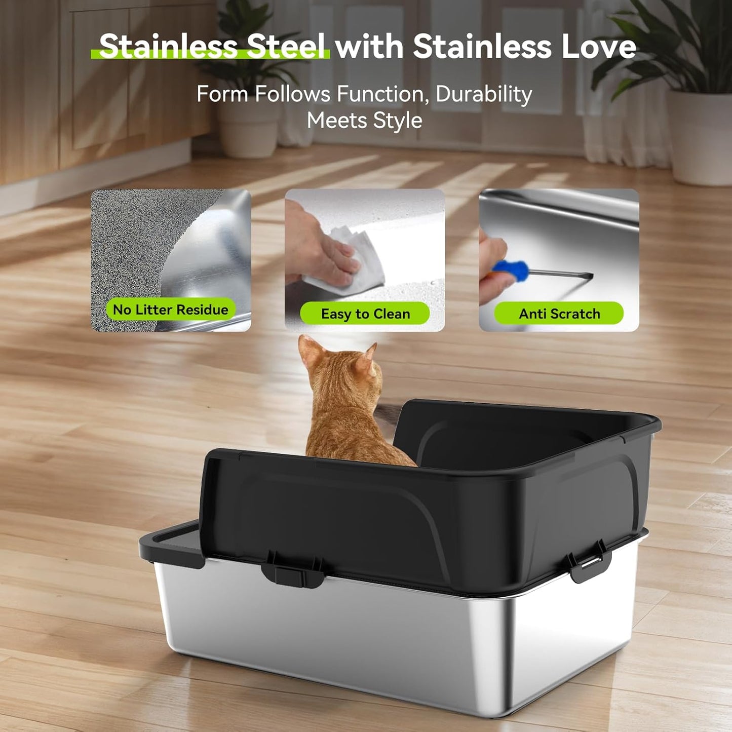 Stainless Steel Litter Box, Large Metal Cat Litter Boxes with High Sided for Big Cats Multiple Cats 24"X20"X16"