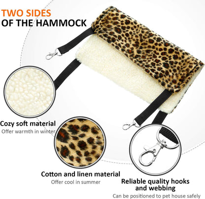 Boao 4 Pcs Guinea Pig Hammock Rat Hammock for Cage Small Animals - Chinchilla Parrot Sugar Glider Ferret (Leopard, Zebra, Black and White Dots, Camel)