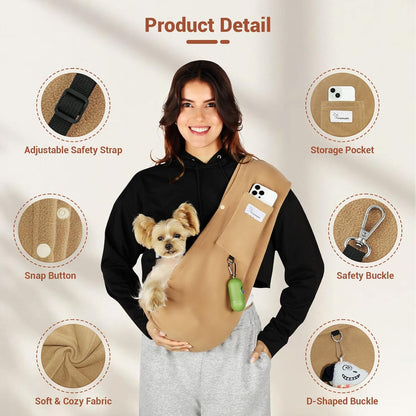 Dog Carrier Sling,Indoor Comfort Adjustable Cat Sling Carrier,with Front Pocket and Seat Belt Dog Carriers for Small Dogs Machine Washable,Suitable for Family Outdoor Use (Medium, Khaki)