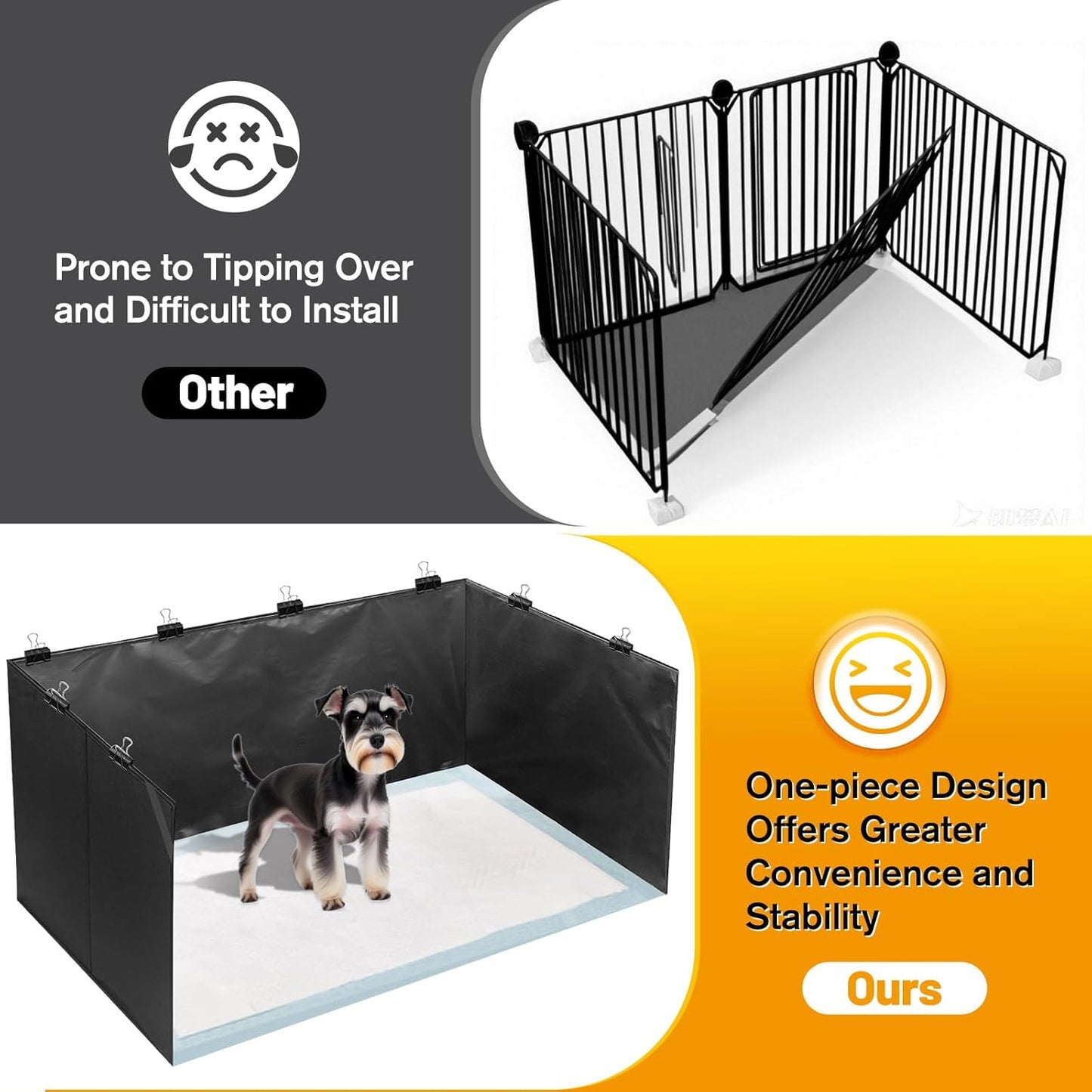 Dog Litter Box with Waterproof Liner, Foldable Dog Potty Tray Pee Pad Holder for Small Medium Dogs, Portable Indoor Toilet (35.4x23.6x15.7in)