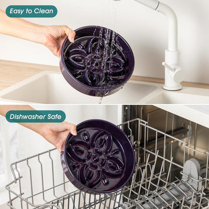 vancasso Ceramic Slow Feeder Dog Bowls, Puzzle Dog Food Bowls with Floral Maze, Anti -Slip Pet Food Dish for Medium Breed, 1.5 Cups, Purple