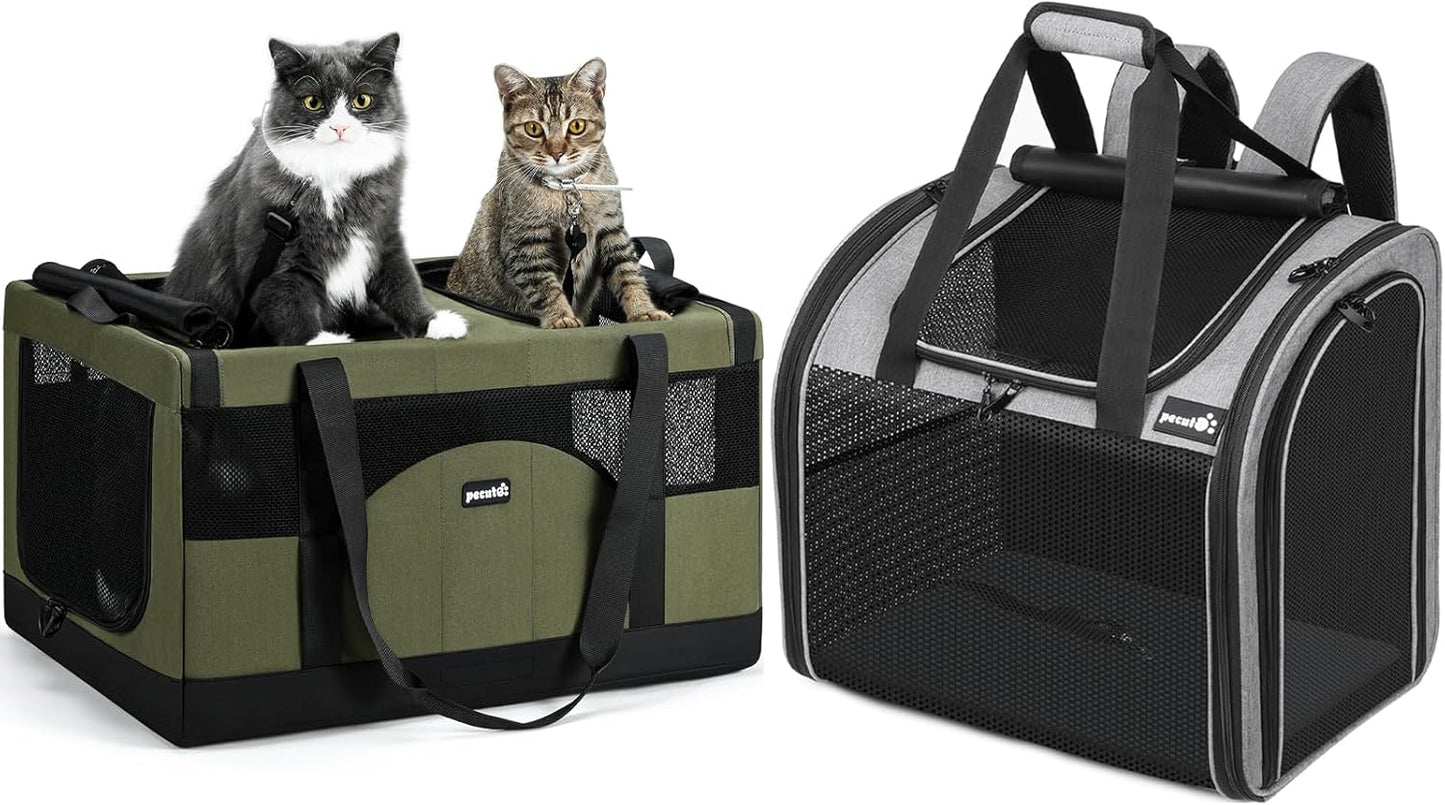 Pecute Cat Backpack Carrier + Cat Carrier for 2 Cats