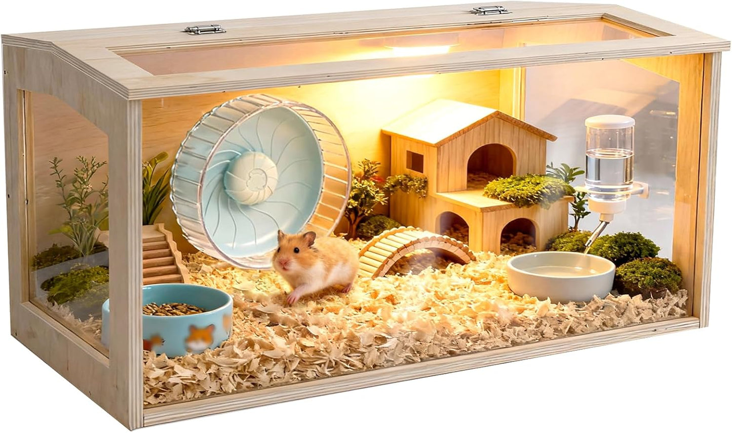 Large Hamster Cage – Deep Burrow & Openable Top, Transparent Small Animal Habitat for Hamsters, Gerbils, Rats & Guinea Pigs, 40" L × 20" W × 20" H