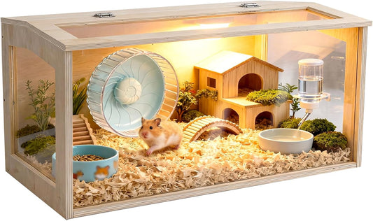 Large Hamster Cage – Deep Burrow & Openable Top, Transparent Small Animal Habitat for Hamsters, Gerbils, Rats & Guinea Pigs, 40" L × 20" W × 20" H