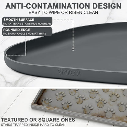 Small Silicone Pet Food Mat with Raised Edge for Food and Water Bowl, Square Dog Feeding Mats, Cat Food Trays for Floor Waterproof, Rubber Tray for Dogs and Cats, 12 x 12 x 0.7 Dark Grey