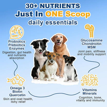 Dog Vitamins, Dog Multivitamin Powder, with Probiotics, Glucosamine, Omega 3, Support Gut, Joint & Mobility, Itch Skin & Coat, Minerals & Antioxidant for Immune Health, Daily Essential Dog Supplements