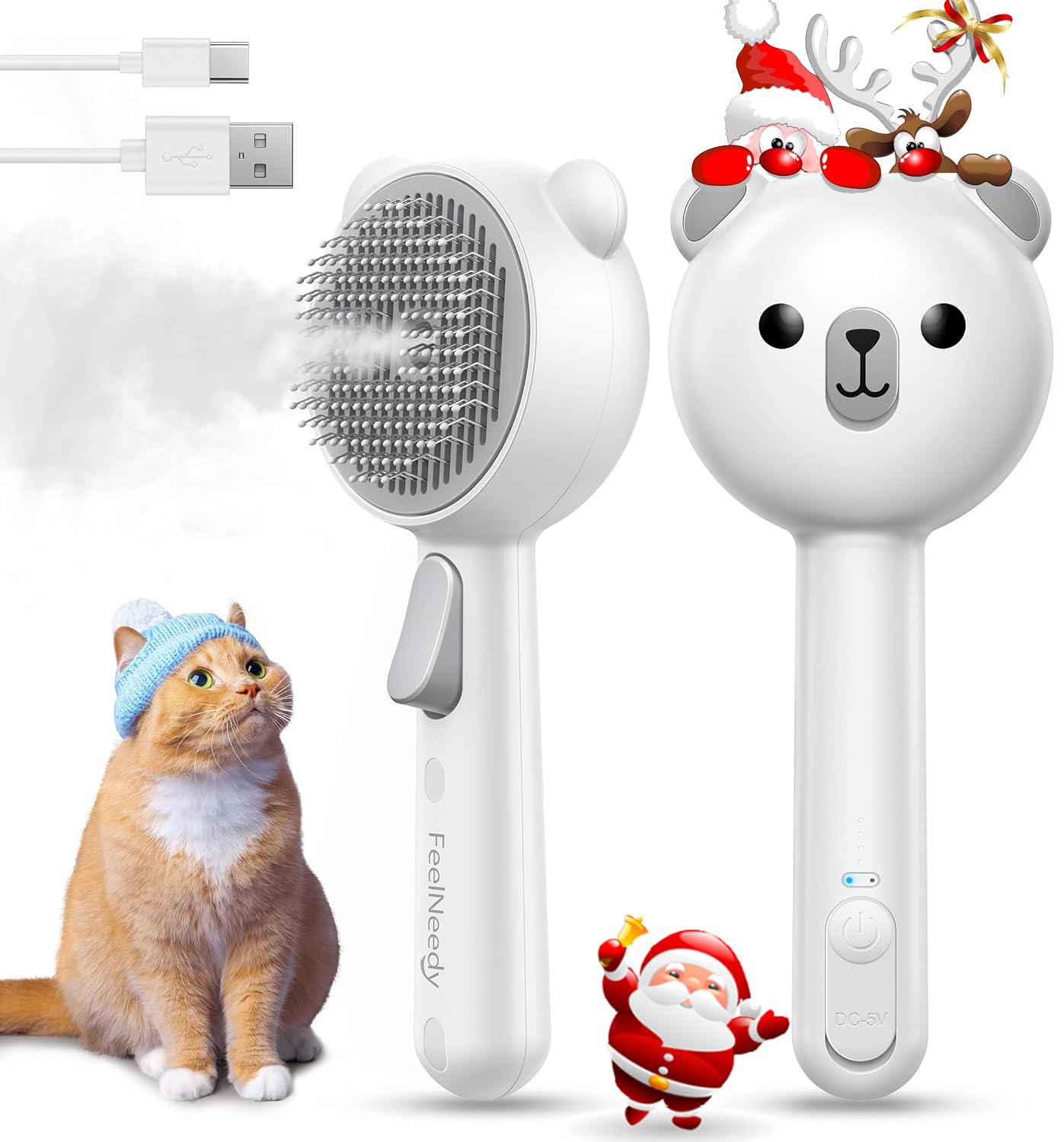 FEELNEEDY Cat Steam Brush, Brushes for Indoor Cats with Release Button, Dual Speed Spray USB Rechargeable Grooming Supplies, Cat Brush for Shedding Suitable for All Long-haired and Short-haired Pets