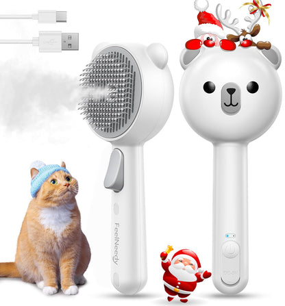 FEELNEEDY Cat Steam Brush, Brushes for Indoor Cats with Release Button, Dual Speed Spray USB Rechargeable Grooming Supplies, Cat Brush for Shedding Suitable for All Long-haired and Short-haired Pets