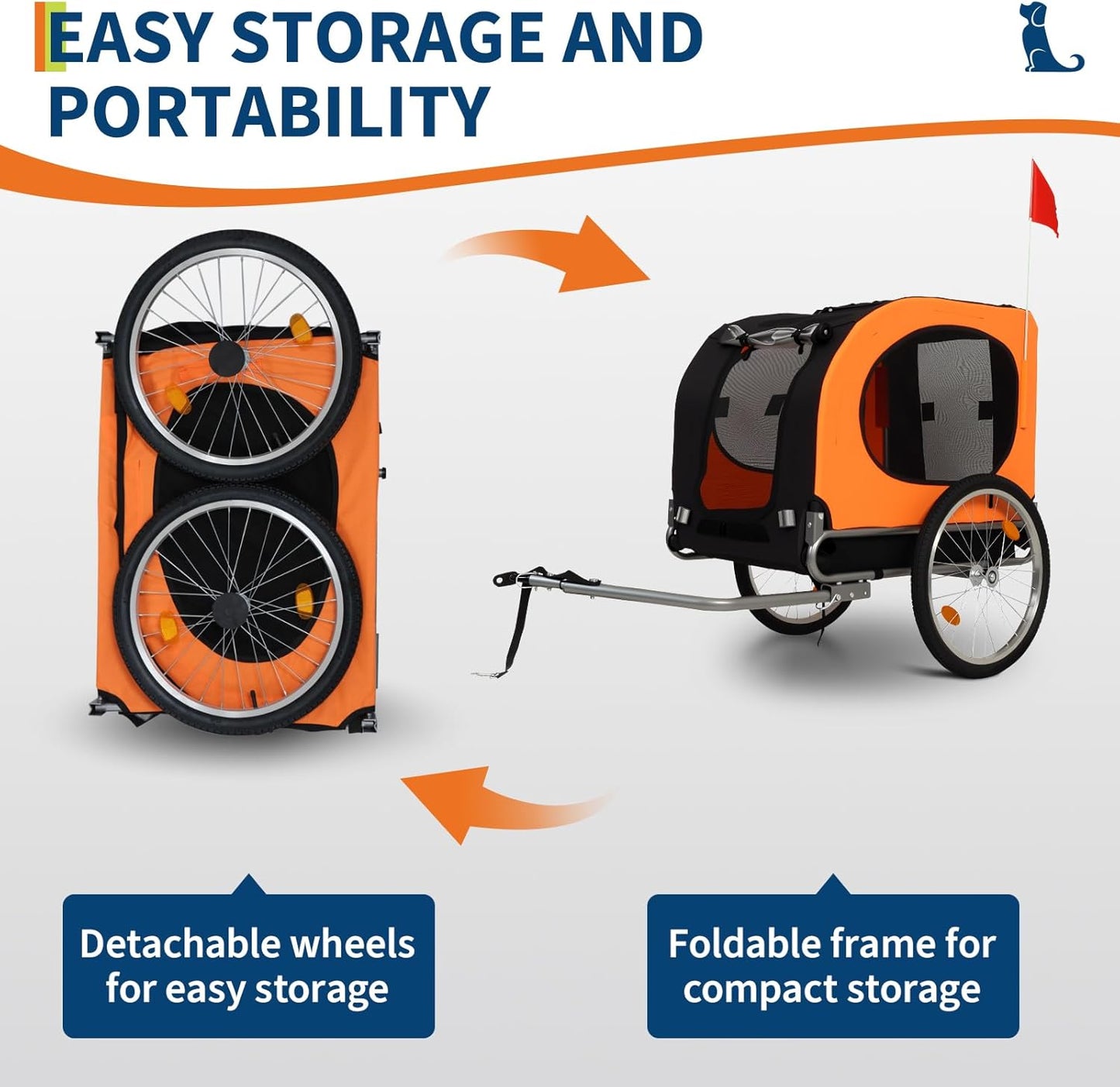 Dog Bike Trailer 88Lbs, Pet Cart Bicycle Carrier with Oxford Fabric, Easy Folding Pet Bicycle Trailer with Quick-Release Wheels & Non-Slip Mat & Safety Flag, 16" Air Tires & Washable Non-Slip Lining