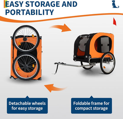 Dog Bike Trailer 88Lbs, Pet Cart Bicycle Carrier with Oxford Fabric, Easy Folding Pet Bicycle Trailer with Quick-Release Wheels & Non-Slip Mat & Safety Flag, 16" Air Tires & Washable Non-Slip Lining