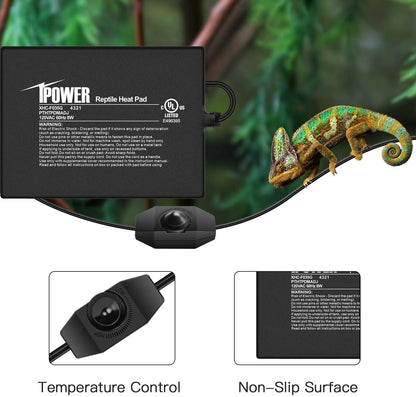 iPower 6 by 8 Inch Reptile Heating Pad with Temperature Adjustable Controller Knob, Under Tank Warmer Terrarium Heat Mat for Reptiles and Amphibians (Pack of 2)