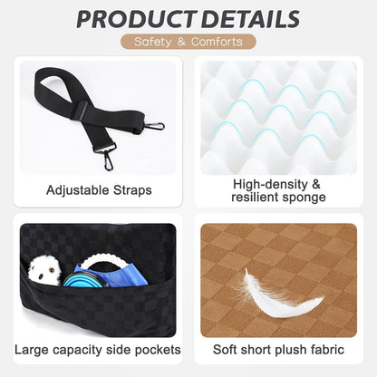 JOEJOY Elevated Dog Car Seat for Small/Medium Dogs up to 35 lbs, Memory Foam Booster Seat with Detachable Washable Cover, Travel-Safe Car Bed with Safety Belts & Storage Pockets, Brown