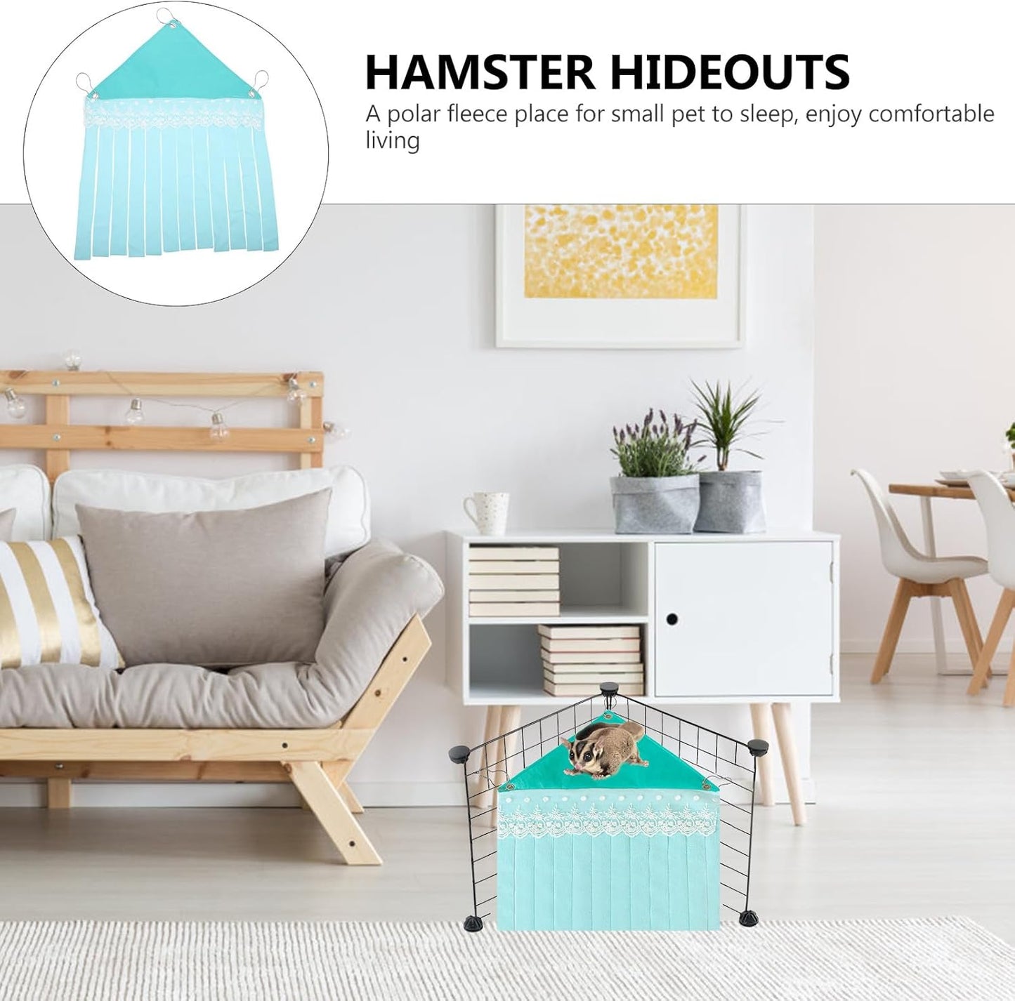 Kisangel Hamster Huts and Guinea Pig Hideout Hammock Polar Fleece, Small Animal Nest for Cage Corner, Mint Green Concealed Pet Shelter for Hamsters and