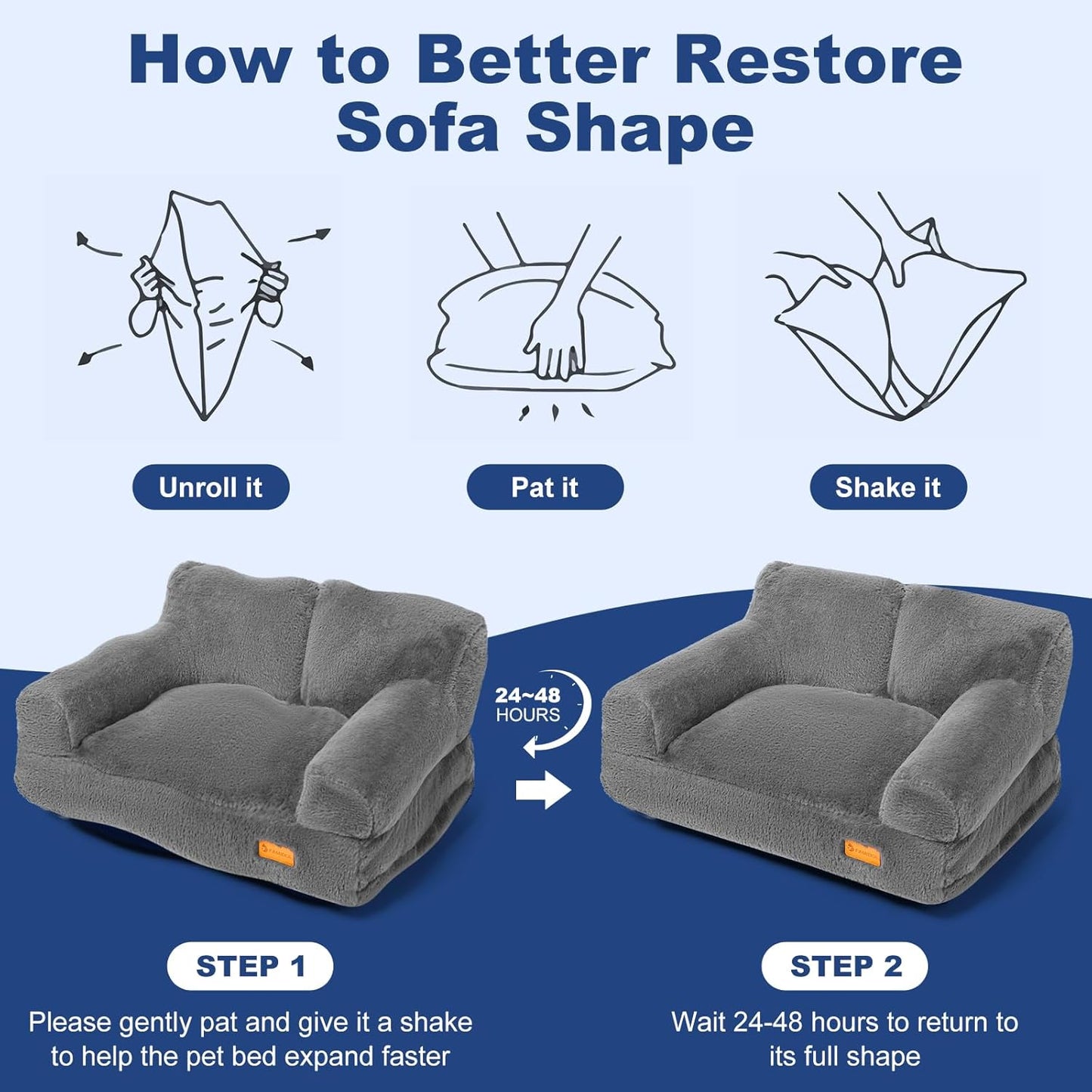 Cat Couch Bed - Cat Bed for Indoor Cats, Calming Pet Sofa Puppy Sleeping Bed with Removable Washable Cover, Cute Dog Couch and Kitty Lounge Chair for 20lbs Cats & Small Dogs(Light Grey)