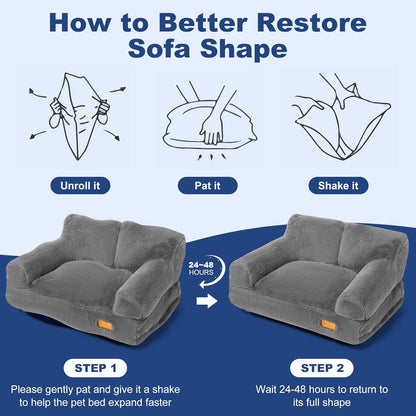 Cat Couch Bed - Cat Bed for Indoor Cats, Calming Pet Sofa Puppy Sleeping Bed with Removable Washable Cover, Cute Dog Couch and Kitty Lounge Chair for 20lbs Cats & Small Dogs(Light Grey)