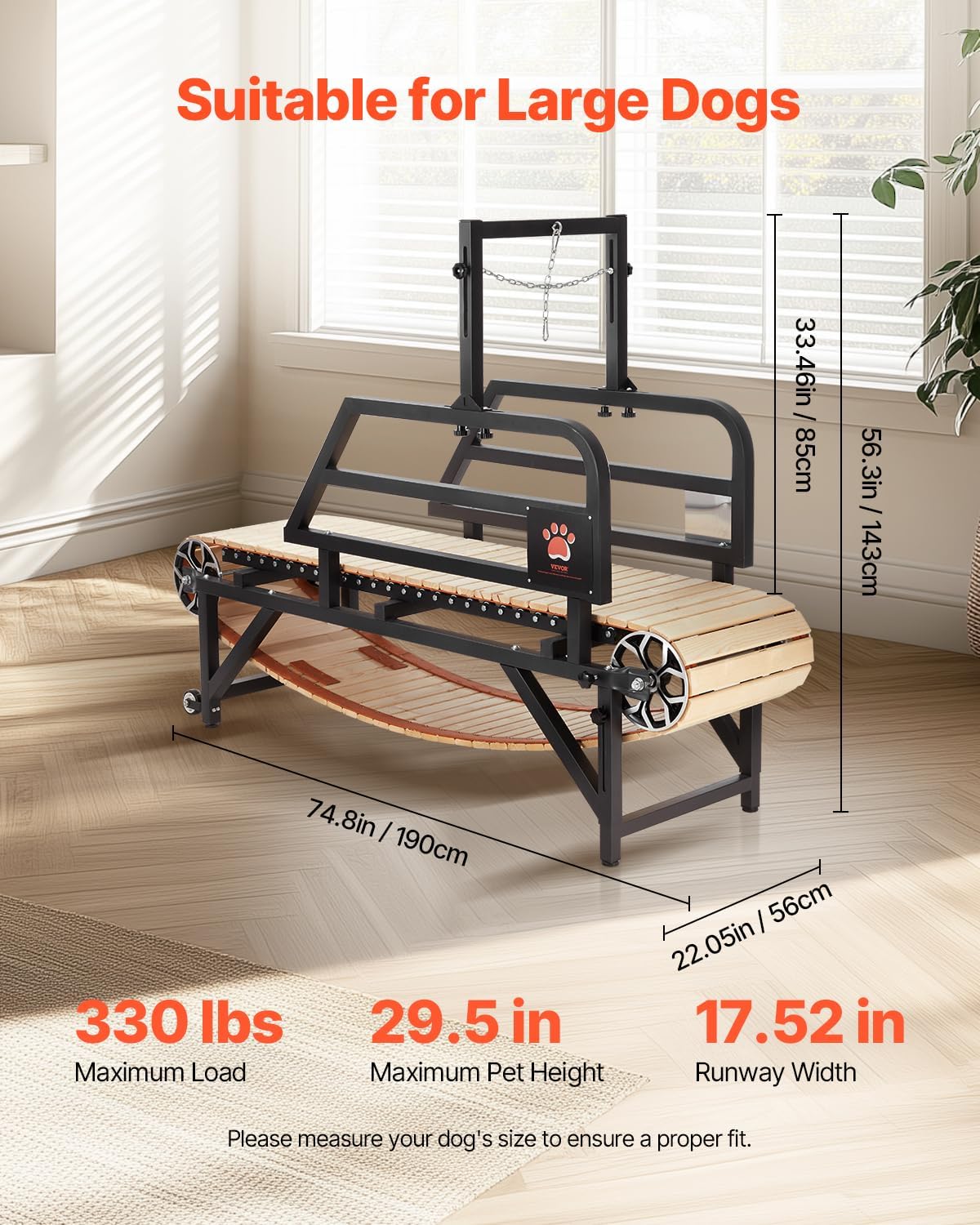 VEVOR Dog Treadmill for Large/Medium Dogs with Brake, Slatmill with 3 Adjustable Ramps, Doggy Pacer to Unleash Joy, Keep Active & Fit, Supports Up to 330 lbs