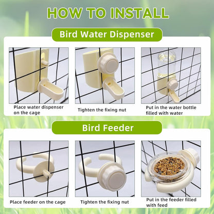 Parrot Water Feeder Bird Water Bottle Parrot Food Feeder with Perch Stand Bird Cage Accessories for Parakeet Budgie Lovebirds Cockatiel