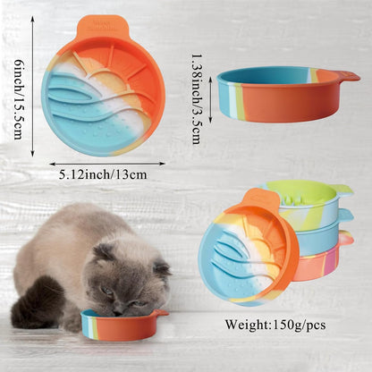 Colorful Round Slow Feeder Bowl for Small Dog & Cat Easy to Clean Silicone Round Shape Cat Bowl (Orange)
