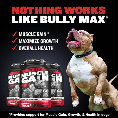 Bully Max 25/11 High Protein 45% Low Fat Dry & 26/12 Wet Dog Food (2 lbs.) + Muscle Builder Power Tabs 60 ct - Lean Muscle, Healthy Weight Management, Dog Vitamins & Complete Nutrition for All Breeds