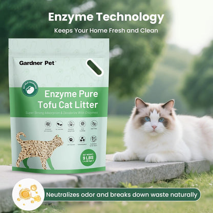 Gardner Pet Enzyme Tofu Cat Litter, Flushable Clumping Cat Litter, Low Dust, Odor Control, Plant-Based Natural Kitten Litter with Fast Absorption & Low Tracking (9LBS*2)