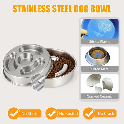 KASBAH Slow Feeder Dog Bowls Stainless Steel,2.5Cups Capacity Metal Slow Feeder Dog Bowl,Double-Sided for Food & Treats,Dogs Water Bowl for Medium Large Dogs to Slow Down Eating