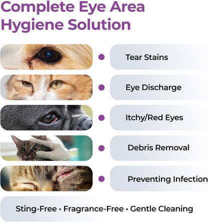Dog and Cat Eye Wash Cleaner Eye Drops for Dogs and Cats to Flush and Soothe Eye Irritations, Dog Tear Stain Cleaner, Safe for All Animals. 3.38 Ounces