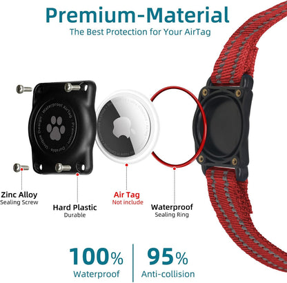 Airtag Dog Collar, 100% Waterproof Integrated Apple Air Tag Dog Collars, Reflective GPS Dog Collar with Hard PC AirTag Holder Case for Small Medium Large Dog (Red)