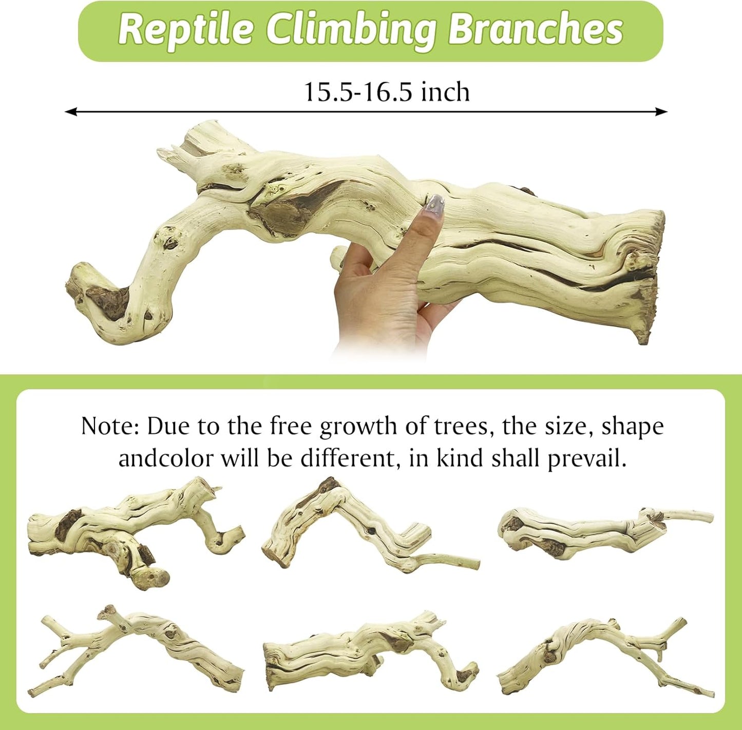 VCEPJH 2 Pack Reptile Wood Branches, Snake Climbing Branch Natural Bearded Dragon Log and 4 Pcs Reptile Plants, Climbing Wood Branch Terrarium Hanging Fake Plant Leaves for Snake Leopard Gecko Lizard