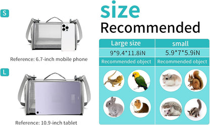 Guinea Pig Carrier Travel Small Animal Carrier Bag Lizard Bird Rabbit Carrier Cage Squirrel Breathable Bag Portable Travel Hamster Small Pet Hangbag (Small, Gray)