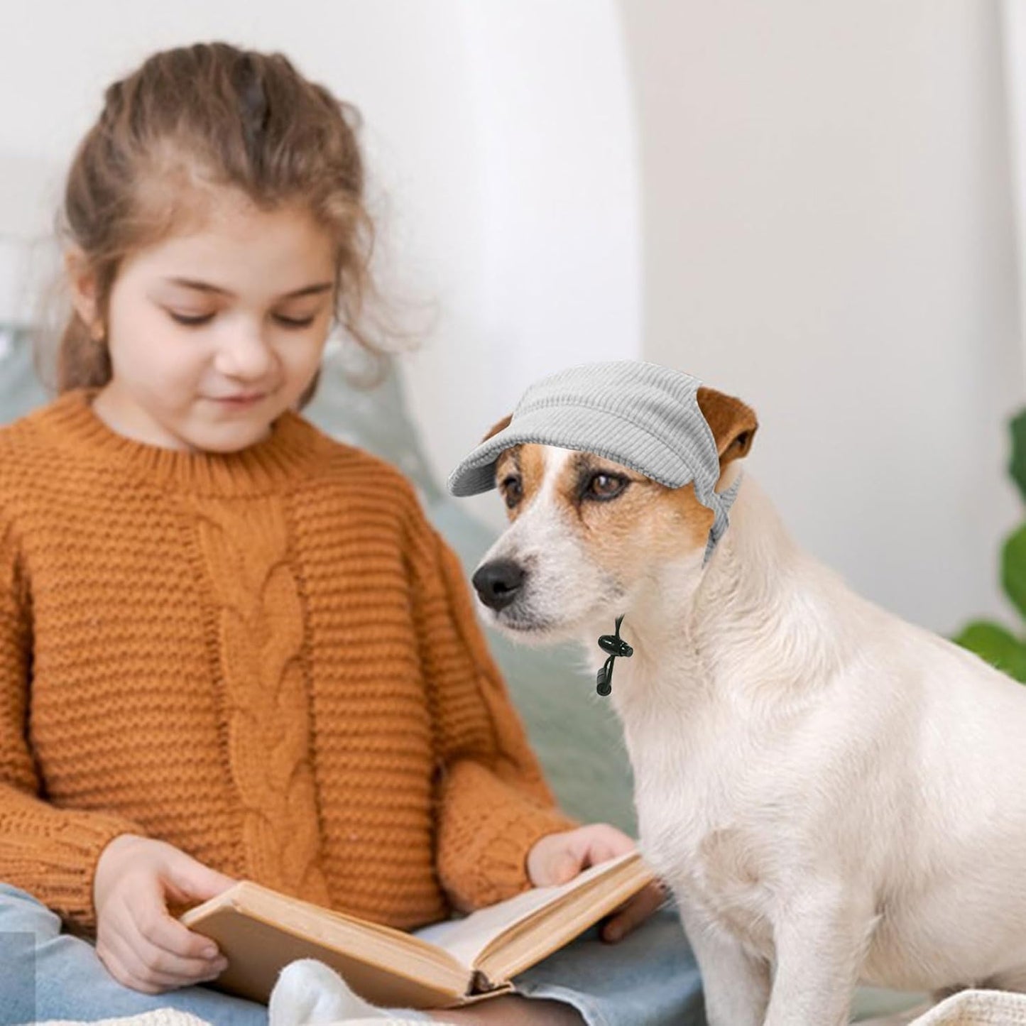 Dog Baseball Cap, Dog Cat Summer Beach Visor Hat with Ear Holes, Adjustable Puppy Sunbonnet Headdress (Grey, Large)