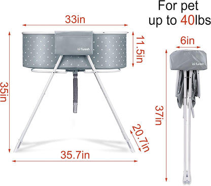 Furesh Little Dipper Dog Bath Tub and Wash Station for Bathing Shower and Grooming, Elevated Foldable and Portable, Indoor and Outdoor, for Small and Medium Size Dogs, Cats and Other Pet (Gray)